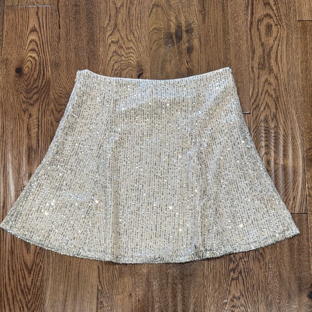 NWT LOFT Sequin Embellished Ivory/Silver Skirt Sz 6